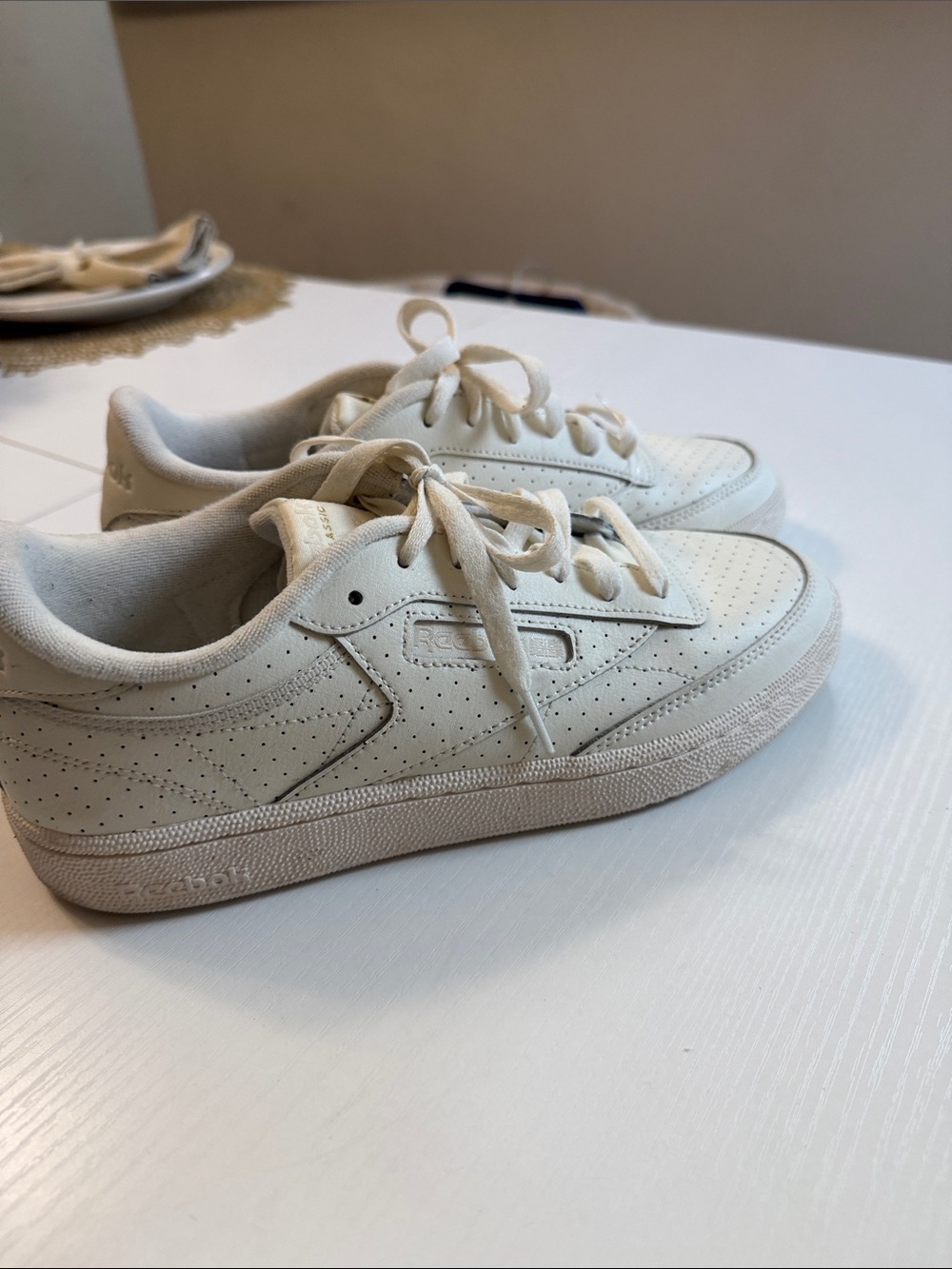 Reebok Cream/Off-White Perforated Low-Top Sneakers